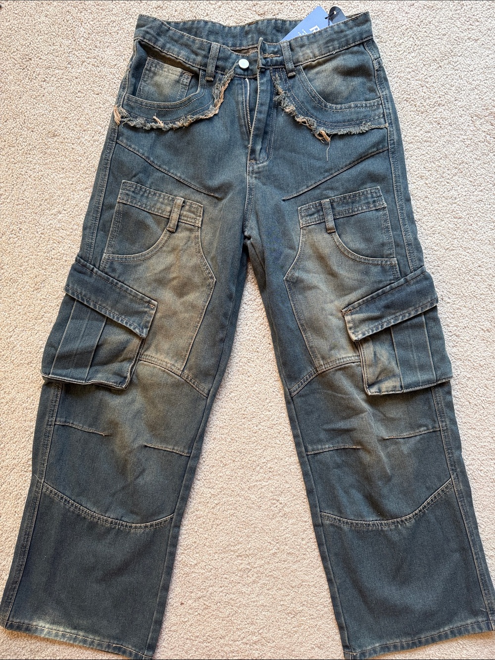 ROMWE Washed Black Cargo Pants with Distressed Trim